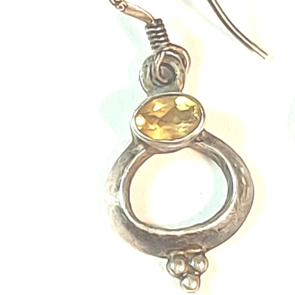 Vintage Sterling Silver & Citrate Yellow Gemstone Drop Earrings plus Bonus Studs - Picture 9 of 12